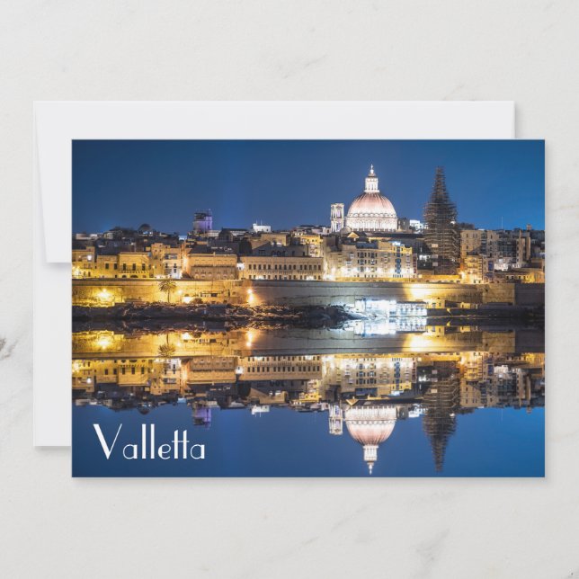 Harbour of Valletta old town at night Postcard (Front)