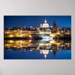 Harbour of Valletta old town at night Poster