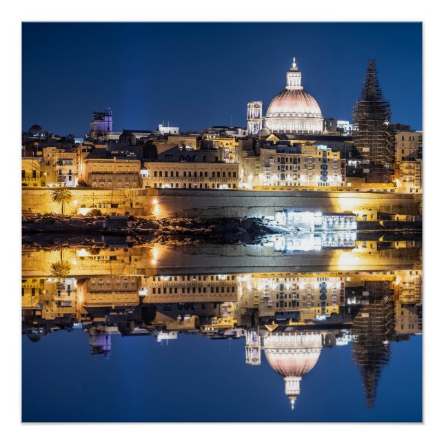 Harbour of Valletta old town at night Poster (Front)