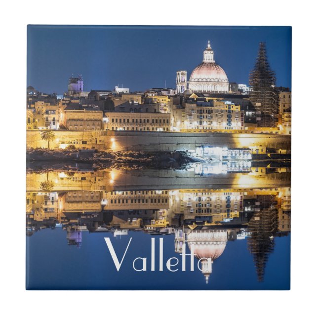 Harbour of Valletta old town at night Tile (Front)