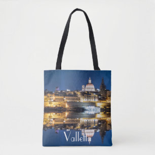 Harbour of Valletta old town at night Tote Bag