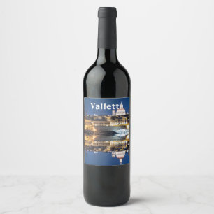 Harbour of Valletta old town at night Wine Label