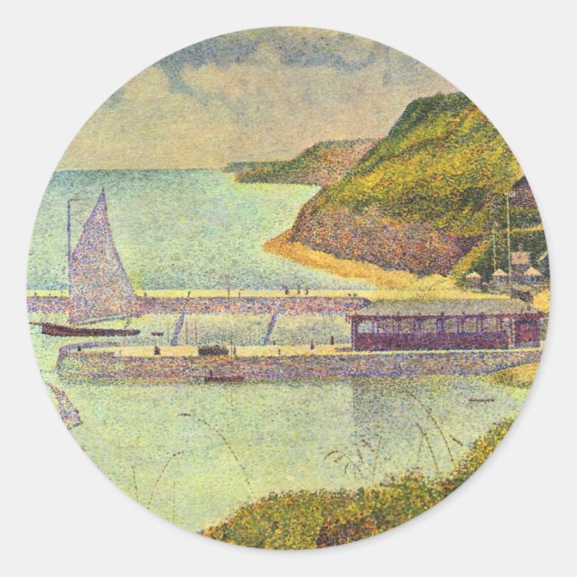 Harbour Port-en-Bessin High Tide by Georges Seurat Classic Round Sticker (Front)