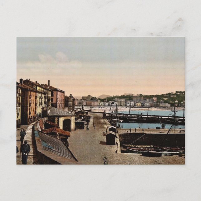 Harbour, San Sebastian, Spain vintage Photochrom Postcard (Front)