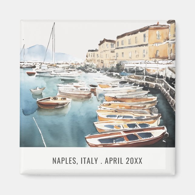 Harbour Santa Lucia Naples Italy Watercolor Travel Magnet (Front)