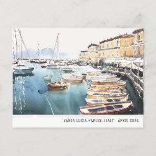 Harbour Santa Lucia Naples Italy Watercolor Travel Postcard