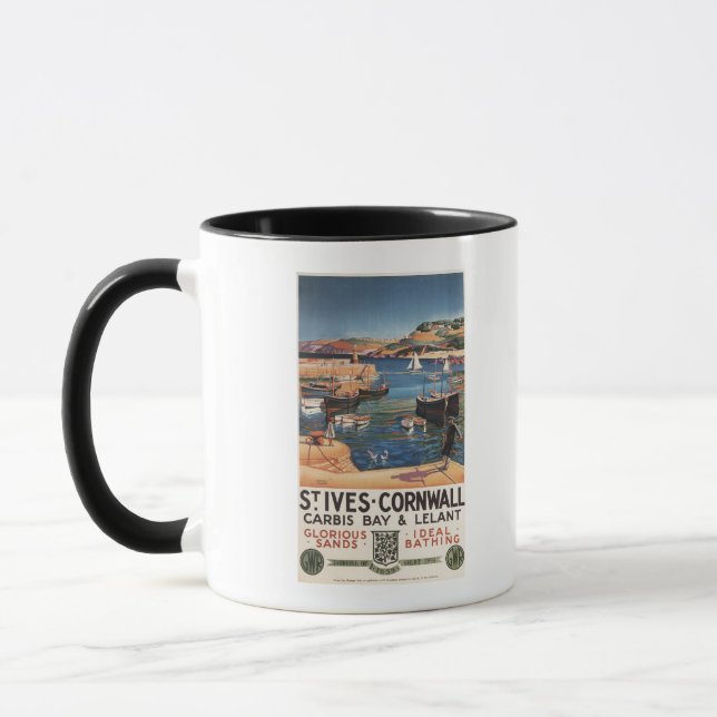 Harbour Scene with Girl and Gulls Railway Mug (Left)