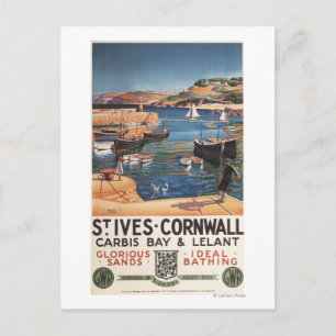 Harbour Scene with Girl and Gulls Railway Postcard