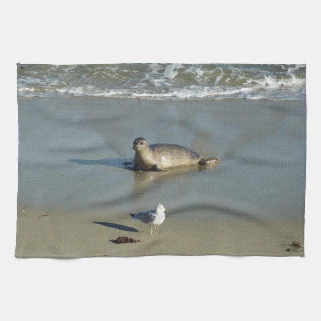Harbour Seal at La Jolla California Tea Towel (Horizontal)