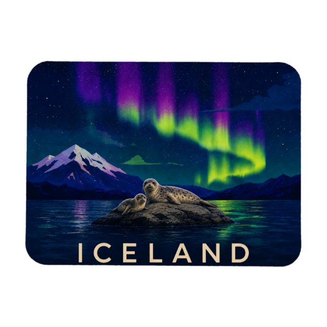 Harbour Seals Under the Aurora Iceland Flexi Magne Magnet (Horizontal)