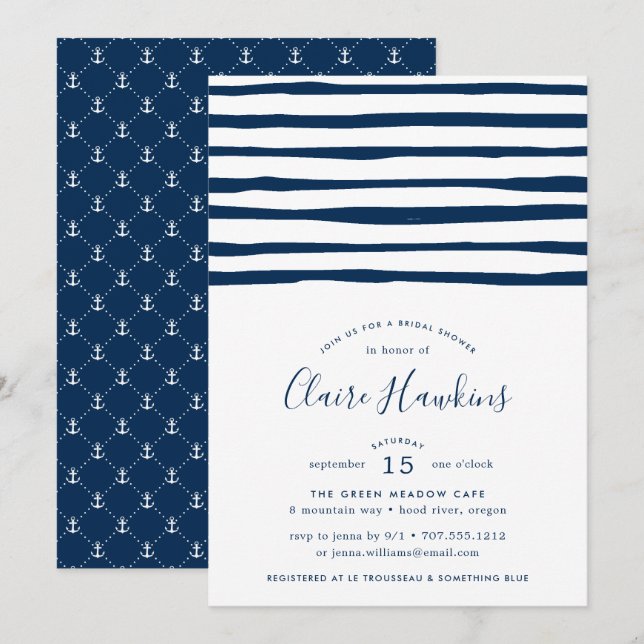 Harbour Stripe Bridal Shower Invitation (Front/Back)