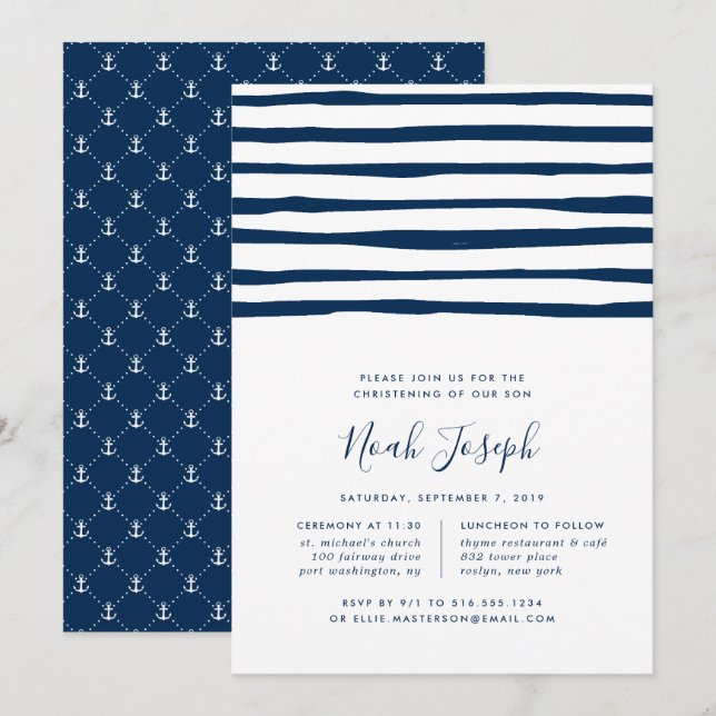 Harbour Stripe Christening or Baptism Invitation (Front/Back)