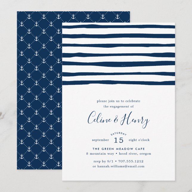 Harbour Stripe Engagement Party Invitation (Front/Back)