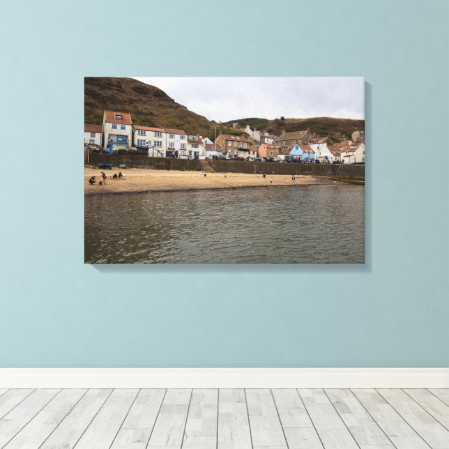 Harbour View of Staithes Village Canvas Print (Insitu(Wood Floor))