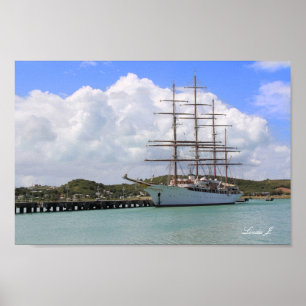 Harbour with Sailing Yacht in Antigua Canvas Print