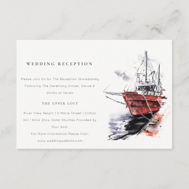 Harbour Yacht Sailboat Watercolor Wedding Receptio Enclosure Card (Front)