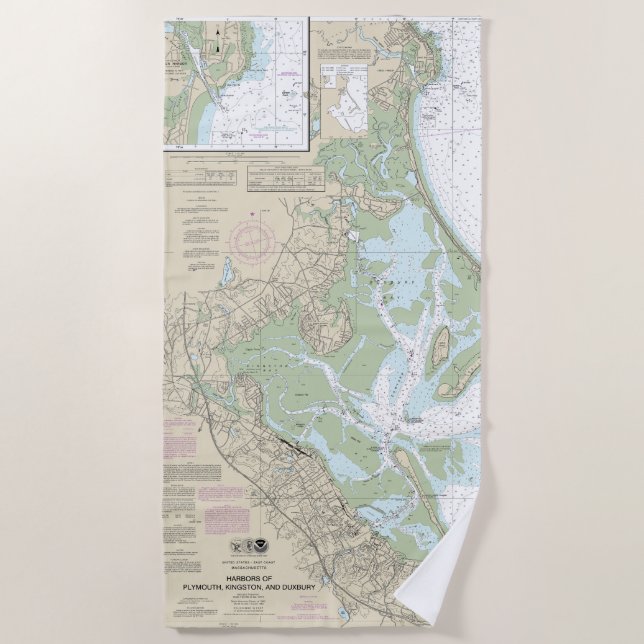 Harbours of Plymouth, Kingston and Duxbury Chart Beach Towel (Front)