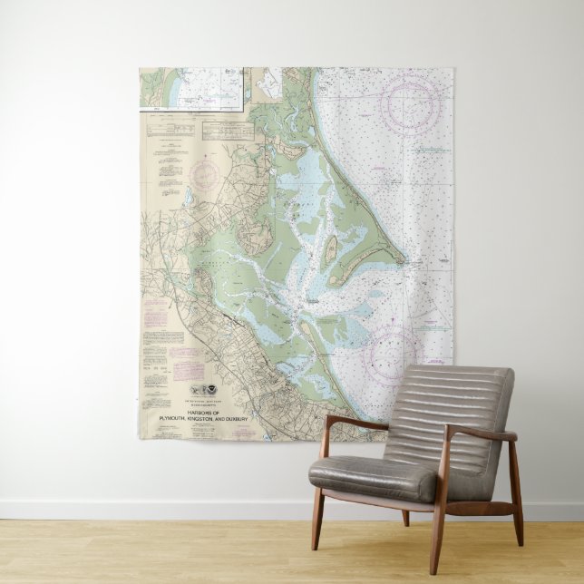 Harbours of Plymouth, Kingston and Duxbury Chart Tapestry (In Situ)