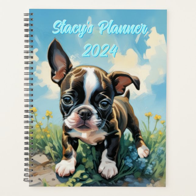 Hard Cover Customisable Boston Terrier 2024 Planner (Front)