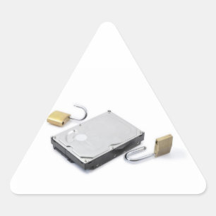 Hard disc protection broken on a white background triangle sticker