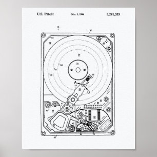 Hard Disk Drive 1994 Patent Art White Paper Poster