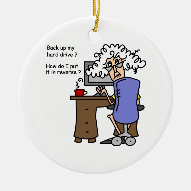 Hard Drive Back Up Humourous Ceramic Tree Decoration (Front)
