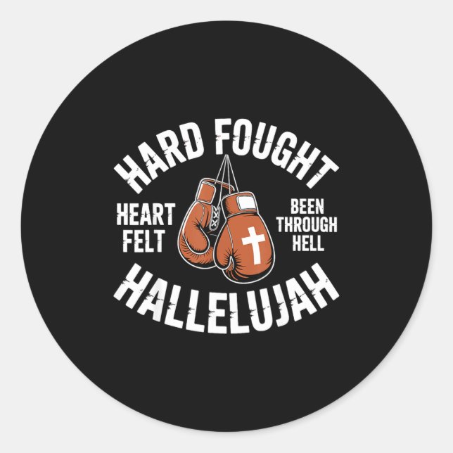 Hard Fought Hallelujah Boxing Gloves Christian Box Classic Round Sticker (Front)