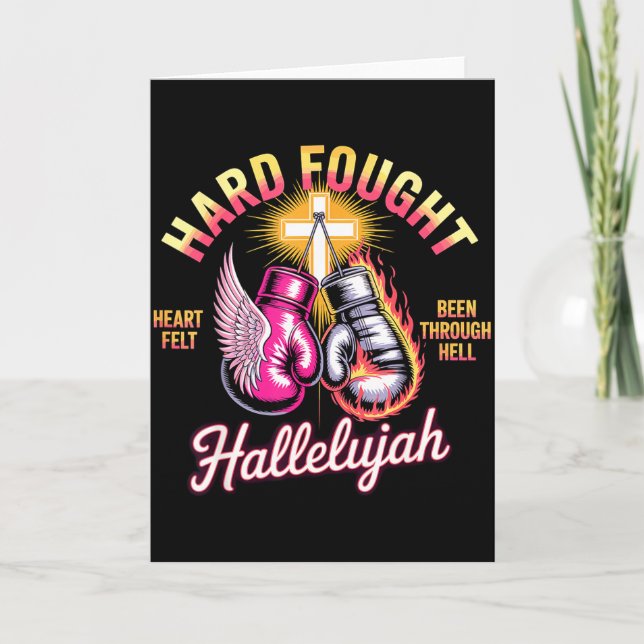 Hard Fought Hallelujah Boxing Gloves Faith  Card (Front)