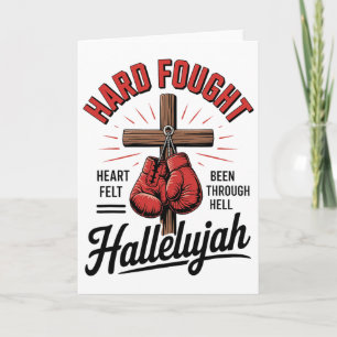 Hard Fought Hallelujah Christian Boxing Cross Stre Card