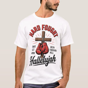 Hard Fought Hallelujah Christian Boxing Cross Stre T-Shirt