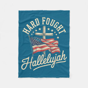 Hard Fought Hallelujah Cross American Flag Jesus Fleece Blanket