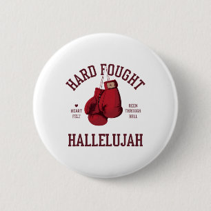Hard Fought Hallelujah Pink Bow Boxing Gloves 6 Cm Round Badge