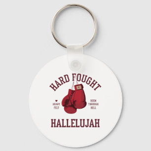 Hard Fought Hallelujah Pink Bow Boxing Gloves Key Ring