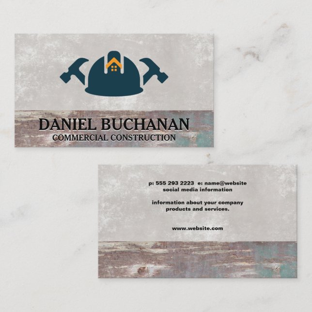 Hard Hat and Hammers | Building Construction Business Card (Front/Back)