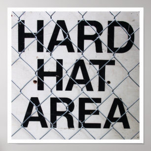 Hard Hat Area Sign under Chain-Link Fence