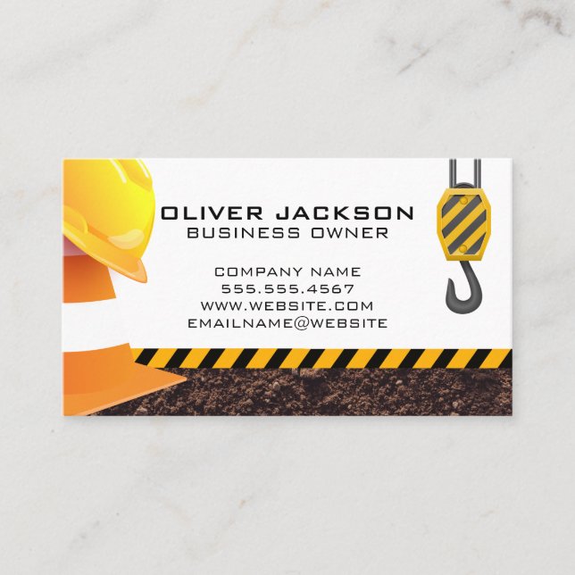 Hard Hat | Construction Cone and Crane Business Card (Front)