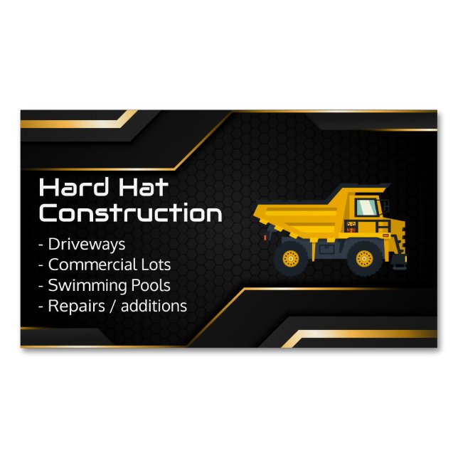 Hard Hat Construction | Work Dump Truck Magnetic Business Card (Front)