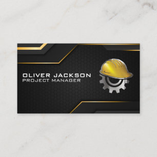 Hard Hat Gear Logo   Black Gold Background Business Card