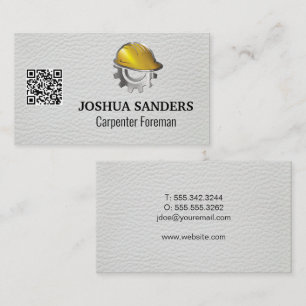 Hard Hat Gear Logo   White Leather   QR Code Business Card