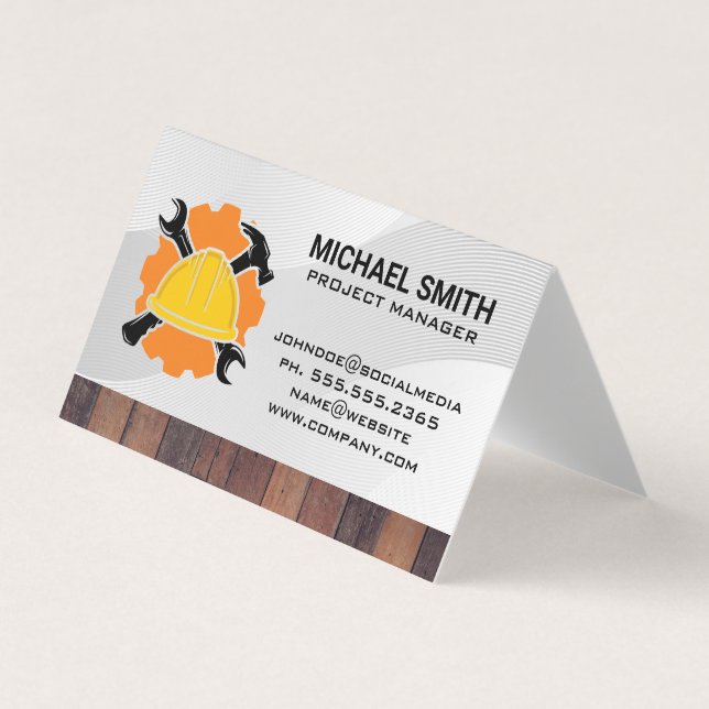 Hard Hat | Wrench Hammer | Construction Business Card (Front)