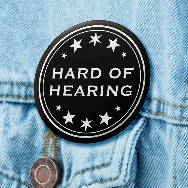 Hard of Hearing Black White Gothic Star 6 Cm Round Badge (Goth hard of hearing badge with white stars on black background)