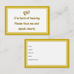 Hard of Hearing With Contact Information Business Card