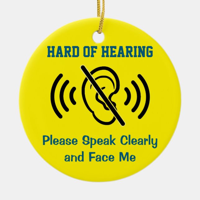 Hard Of Hearing - Yellow Ceramic Tree Decoration (Front)
