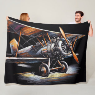 Hard Pastel Antique Biplane Aeroplane Aeroplane Fleece Blanket