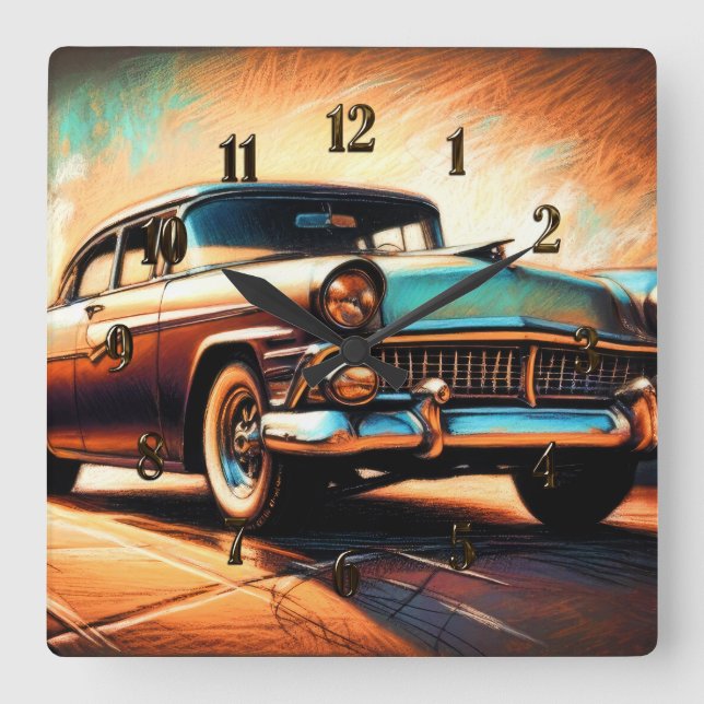 Hard Pastel Antique Car Square Wall Clock (Front)