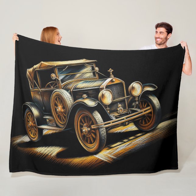 Hard Pastel Black Antique Car Fleece Blanket (In Situ)