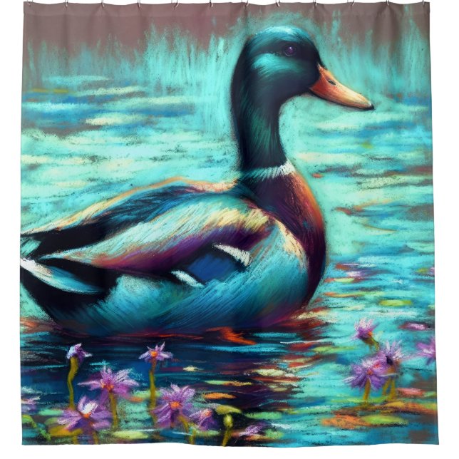 Hard Pastel Dr awing Mallard Duck Shower Curtain (Front)