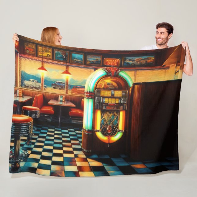 Hard Pastel Drawing 1950's Diner Jukebox Fleece Blanket (In Situ)