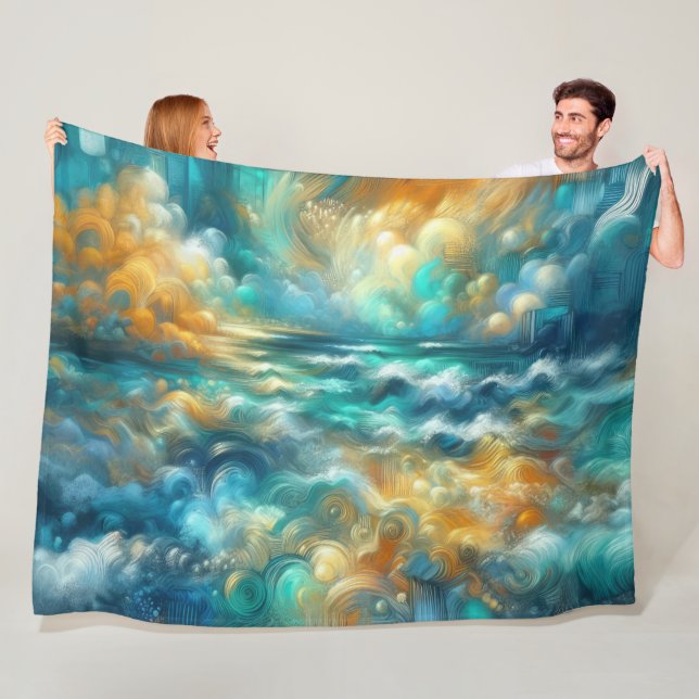 Hard Pastel Drawing Abstract Ocean Fleece Blanket (In Situ)