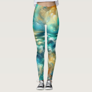 Hard Pastel Drawing Abstract Ocean Leggings